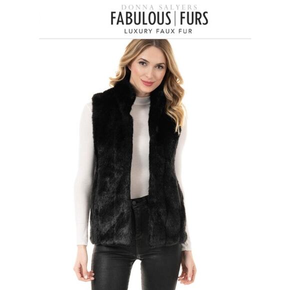 Fabulous furs Black Mink Faux Fur Hook Vest size 2 XL - Picture 1 of 16